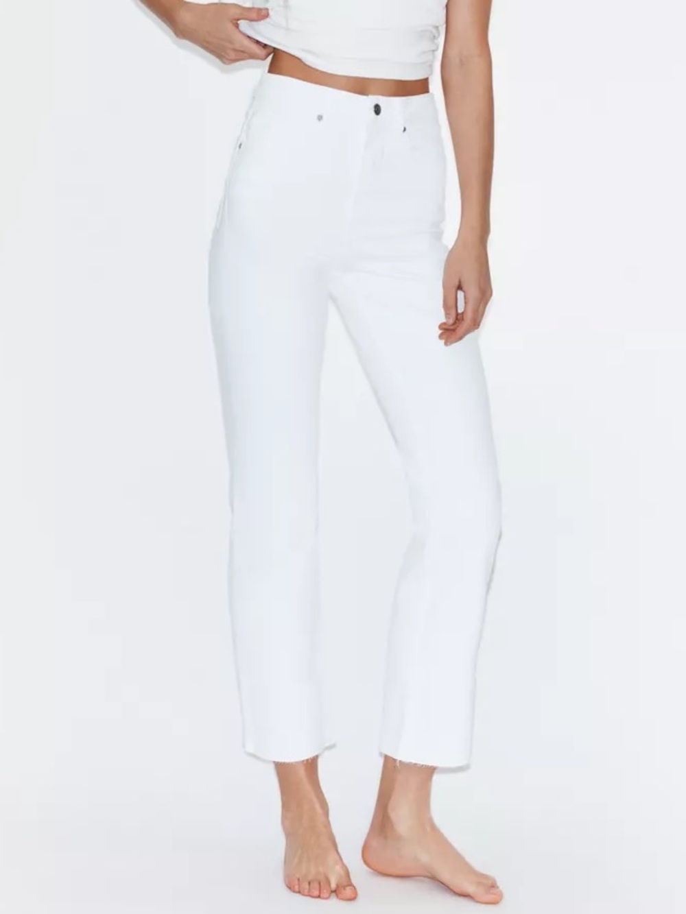 Zara High Wasted Cropped Flare Raw Hem Jeans